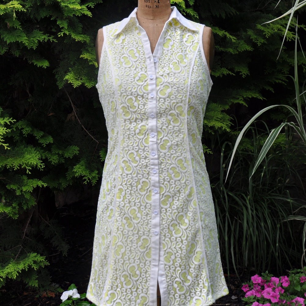 Floral Lace Button Down Collared Dress